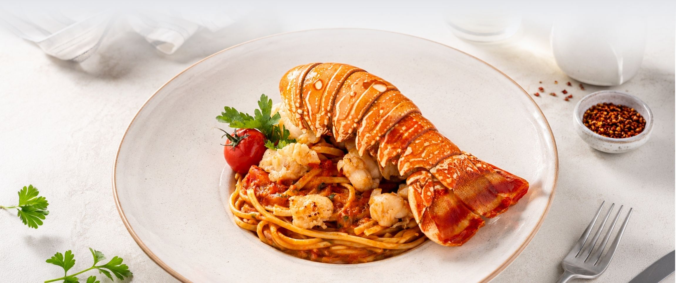 Spicy Tomato Lobster Linguine