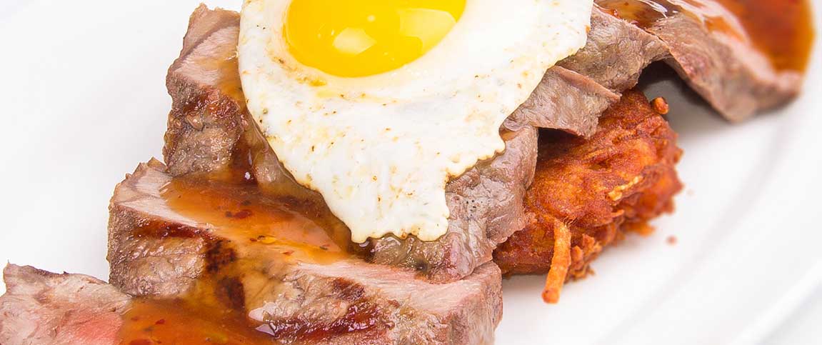 New York Strip with Hashbrowns and Quail Egg