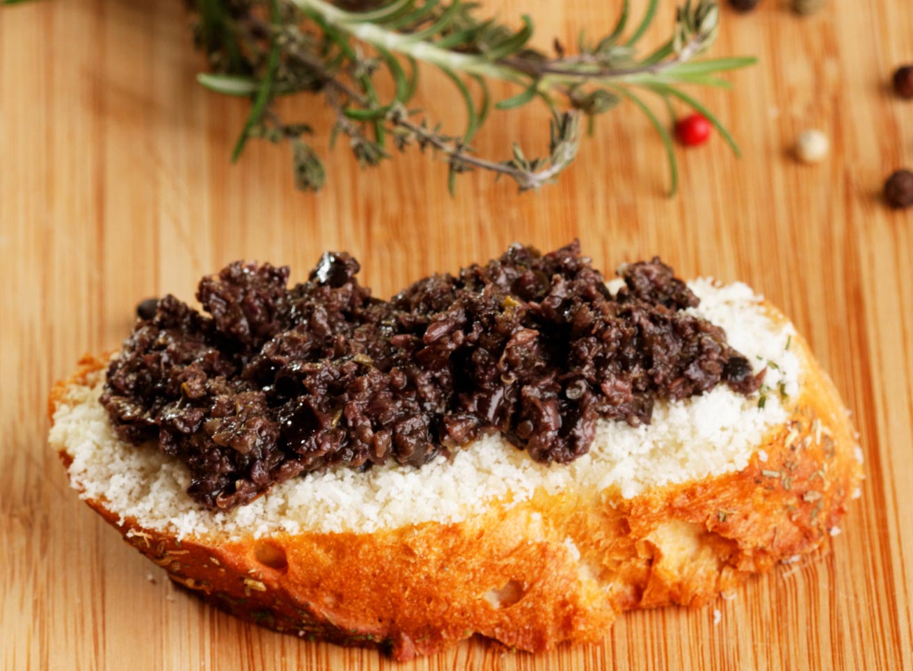 Olive Tapenade on a Slice of Bread