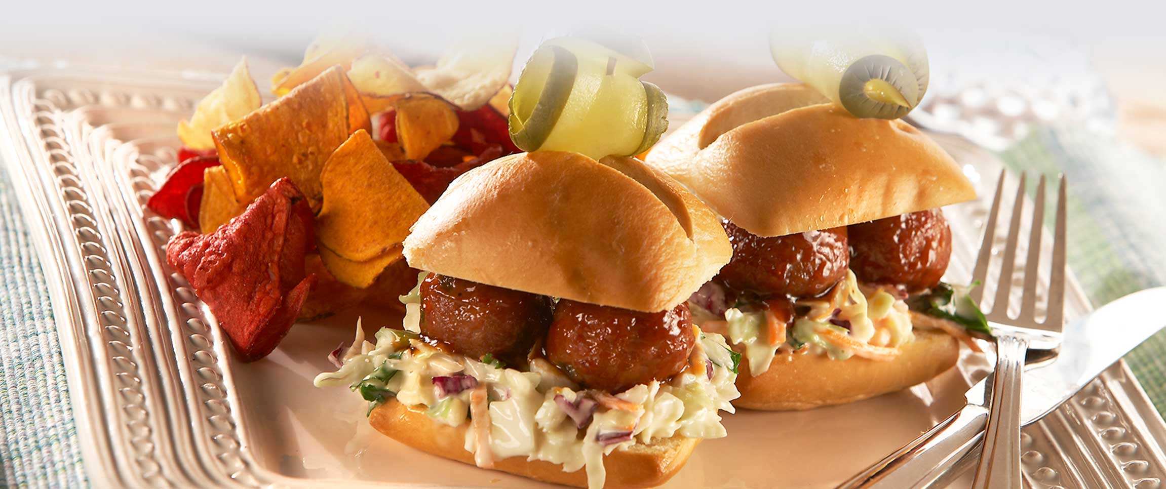 BBQ Meatball Sliders with Tangy Coleslaw