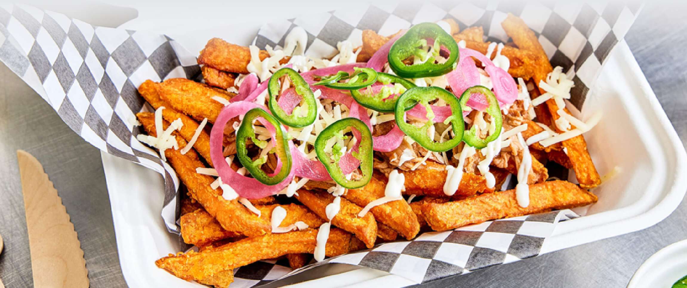 Loaded Pulled Pork Sweet Potato Fries