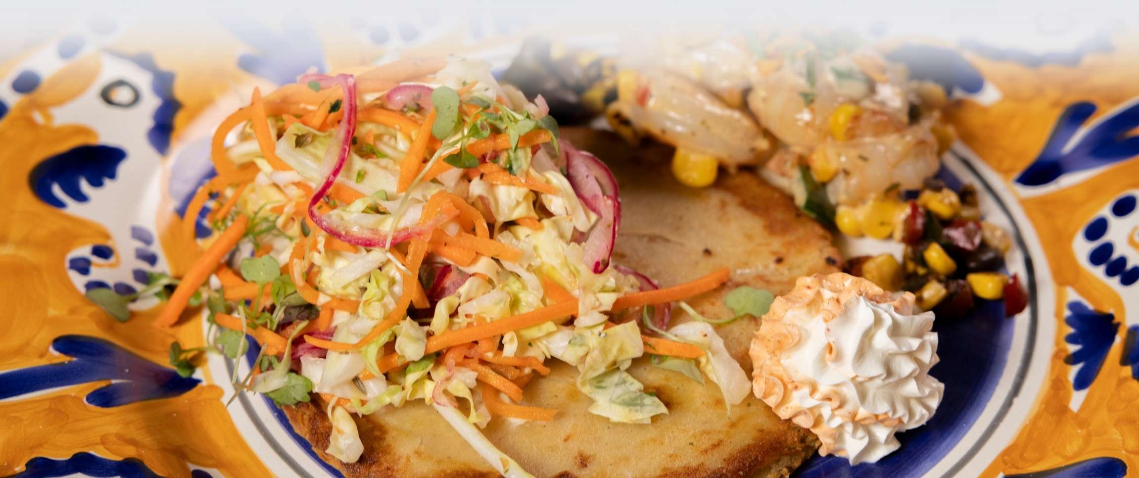 Contigo Pupusa with Curtido and Street Corn Shrimp