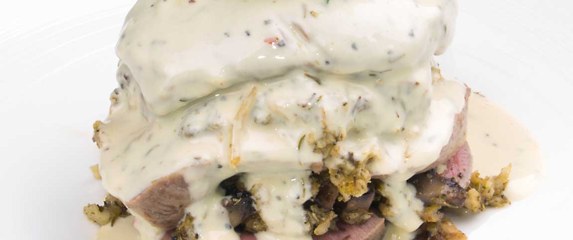 Filet Stack with Rosemary Herb Sauce