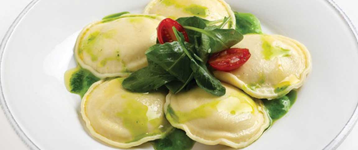 Beef Ravioli with Basil Pesto Cream