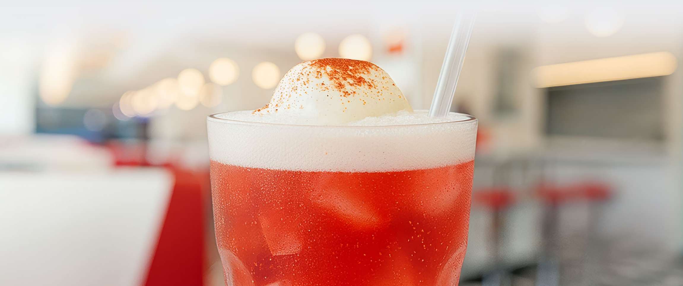 Red Velvet Dirty Soda with Cheese Foam