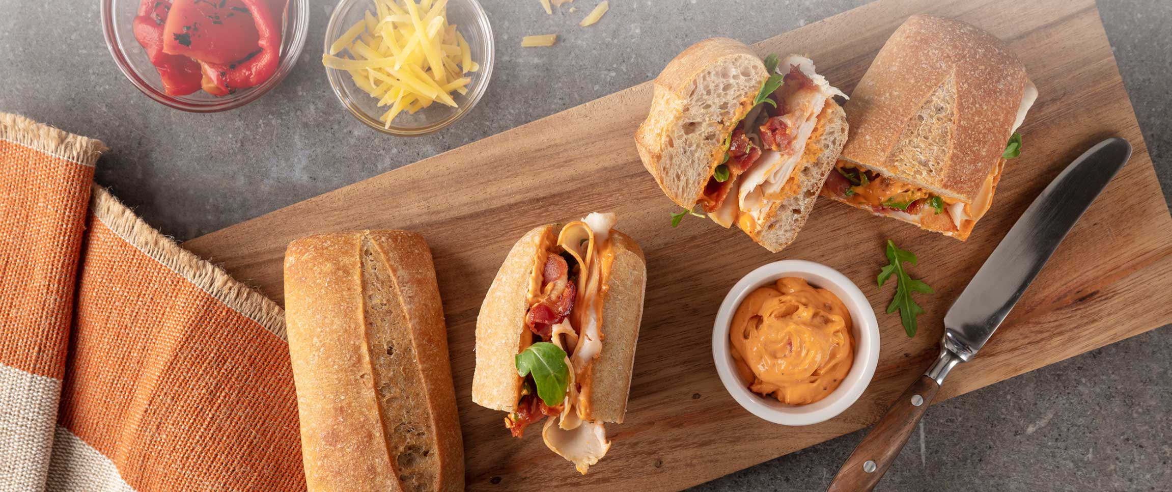 Roasted Red Pepper Smoked Gouda Mayo Spread with Sandwich