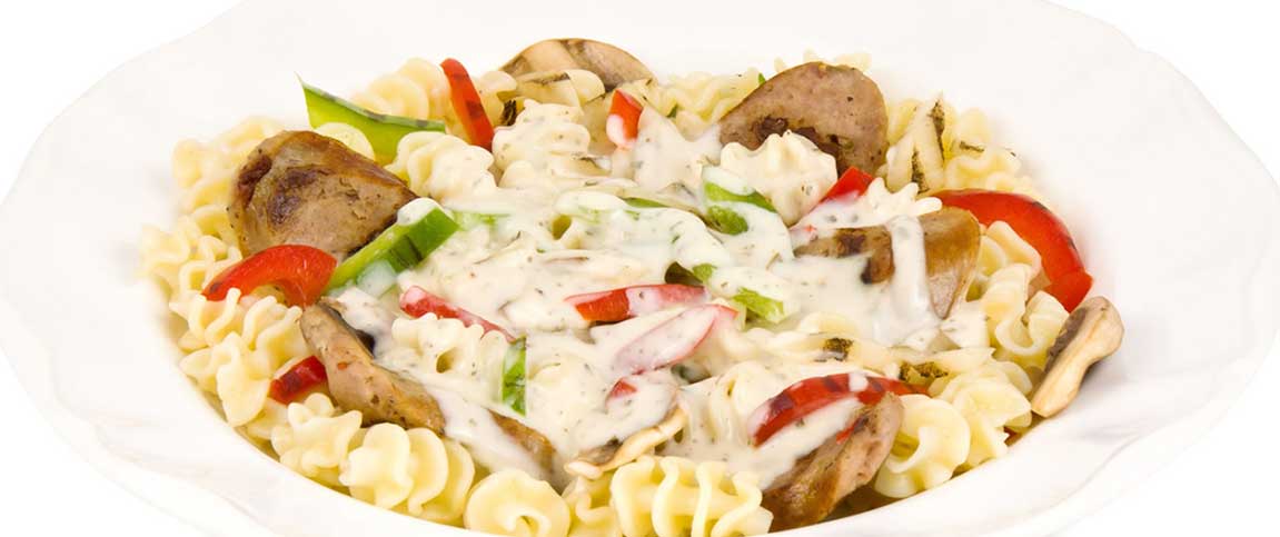 Sausage and Veggie Pasta with Herb Cream Sauce