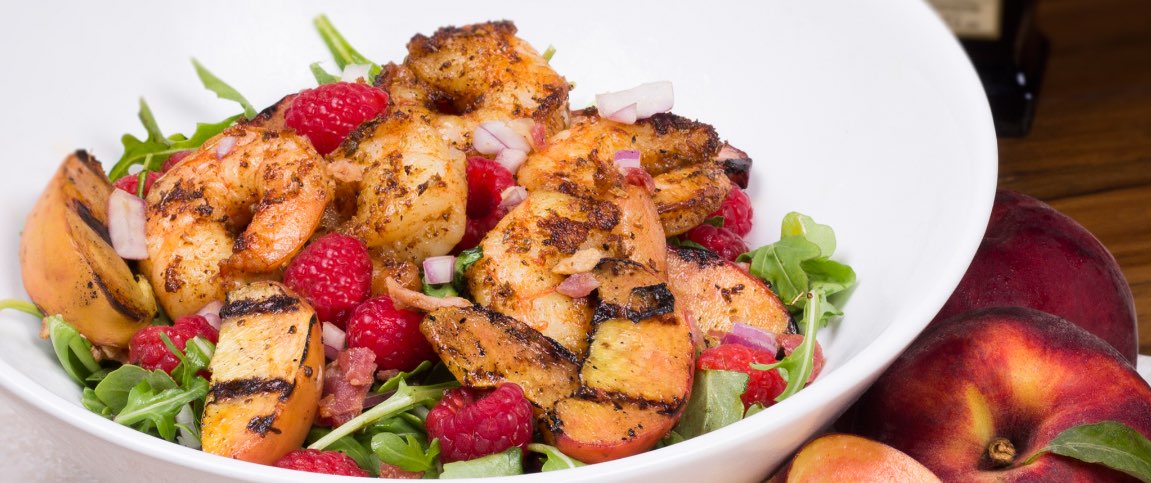 Shrimp Creole with Grilled Peach Salad