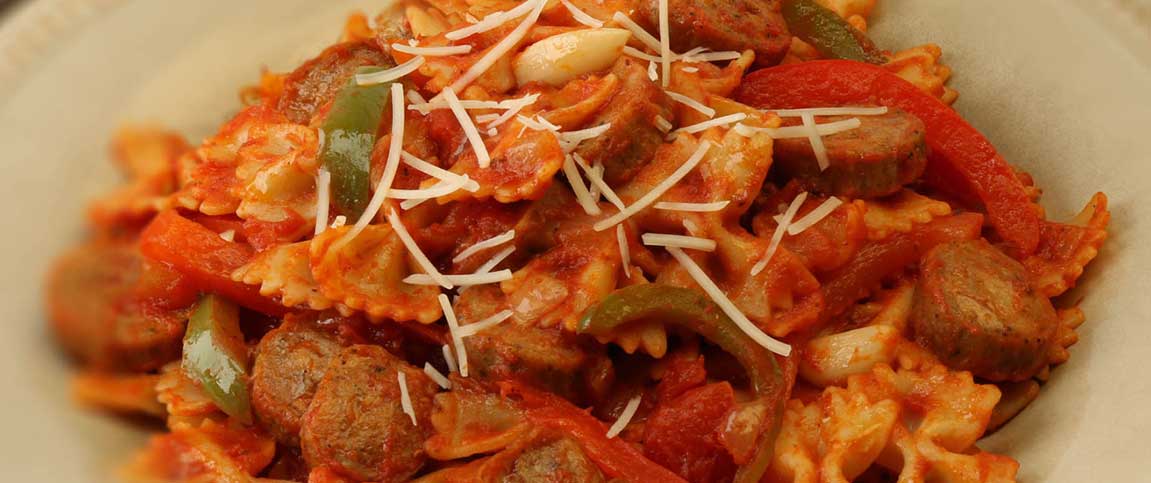Skillet Chicken Sausage & Peppers with Pasta
