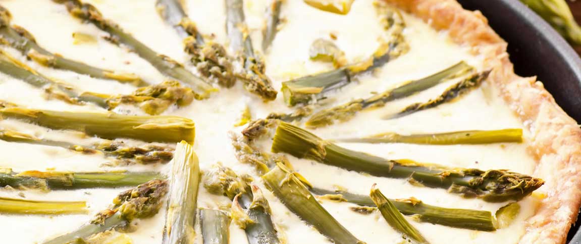 Salmon Quiche Topped with Asparagus