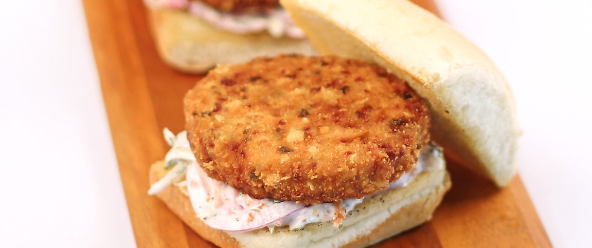 Fried Salmon Cake with Citrus Slaw