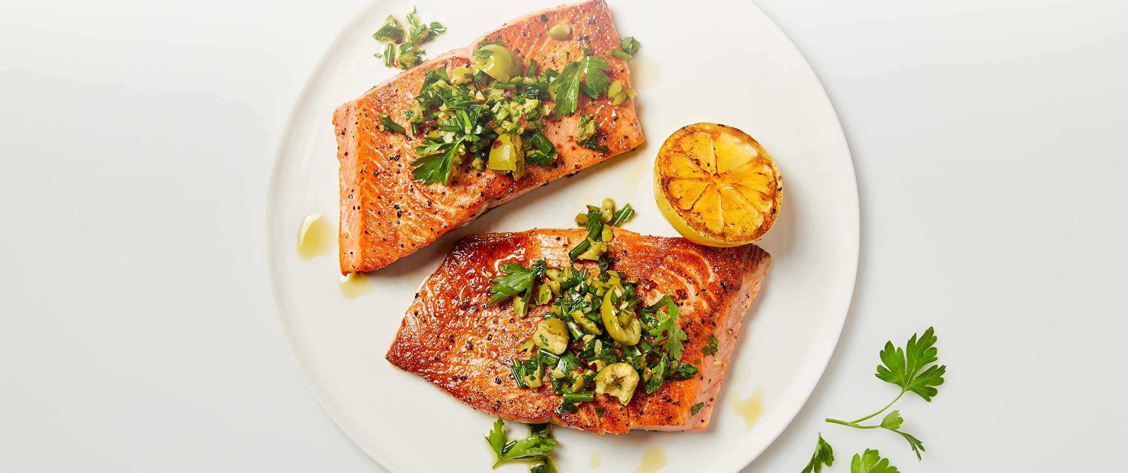 Seared Salmon with Green Olive Salsa Verde