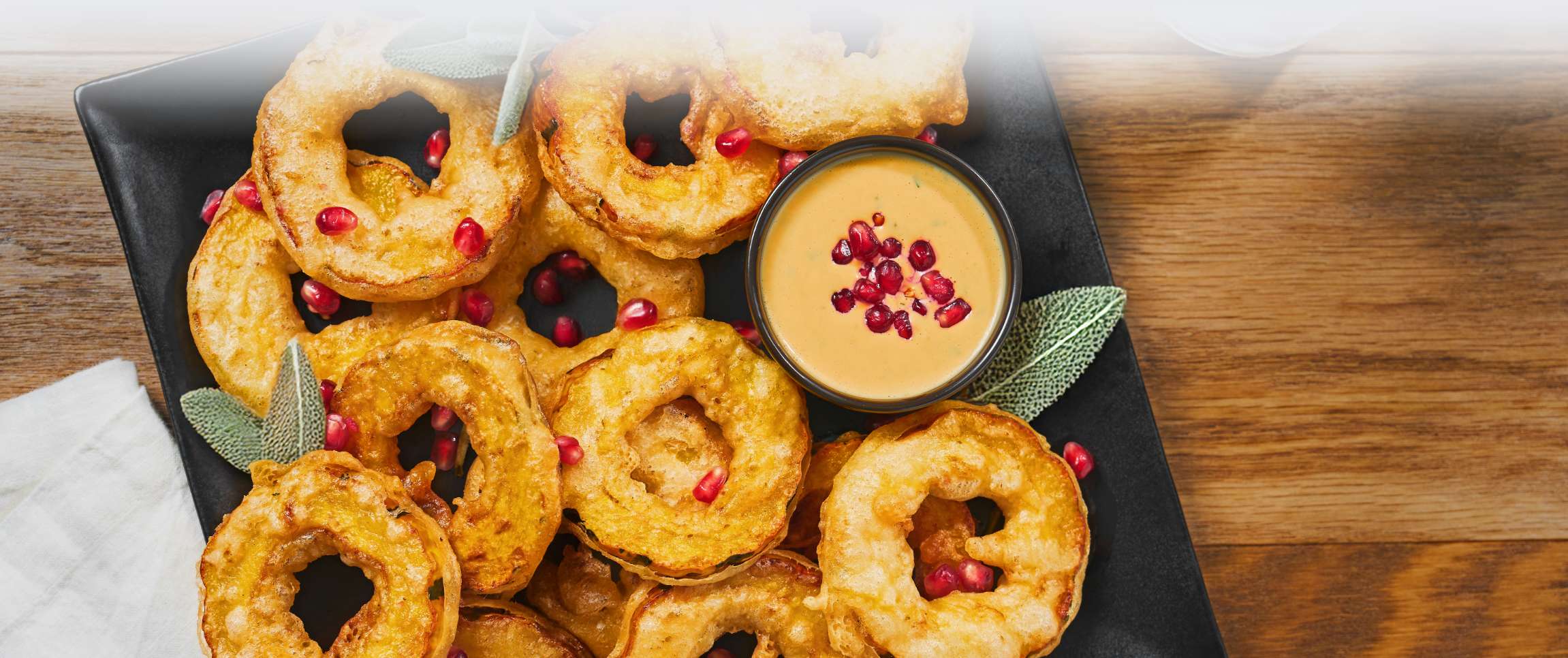 empura Delicata Squash Rings with Pomegranate Molasses Aioli