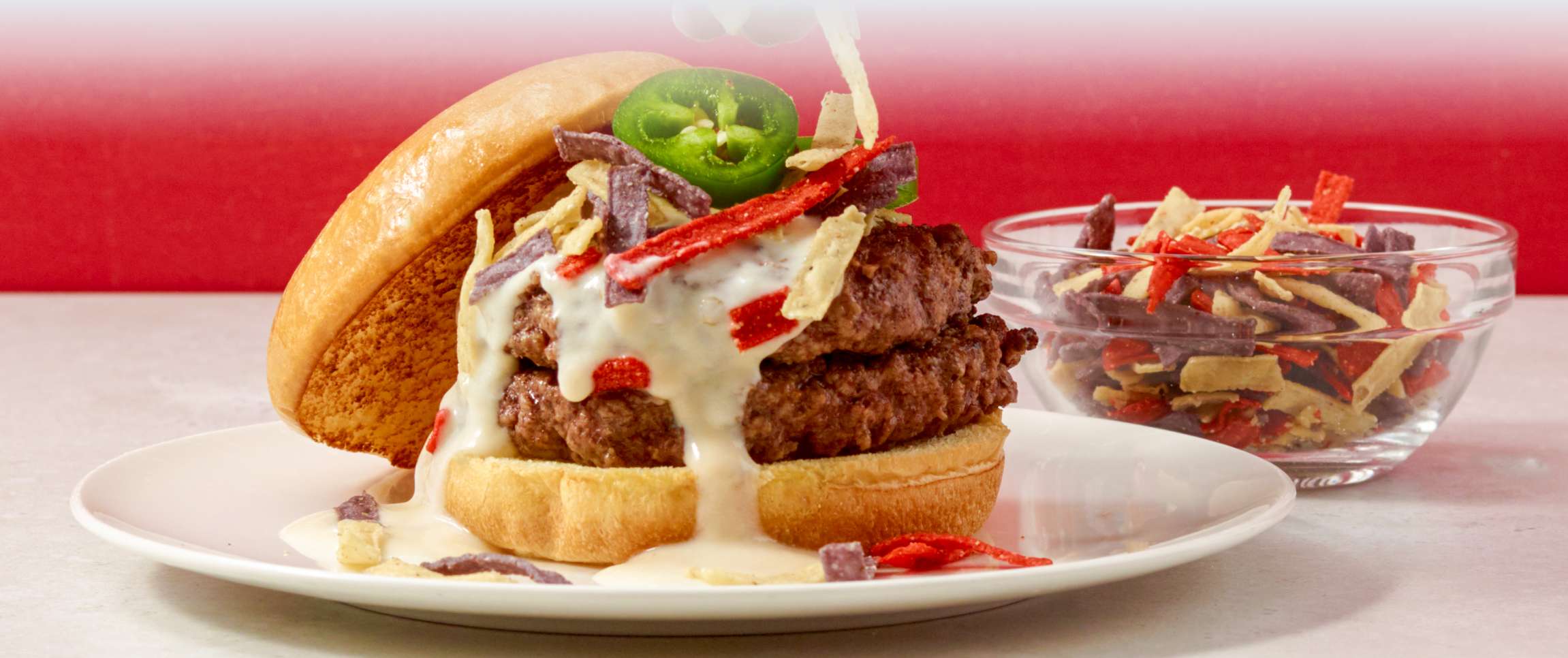 Tri-Color Strip Burger with Queso Blanco