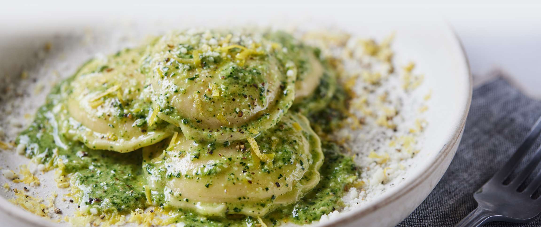 Cheese Ravioli with Tuscan Kale Pesto