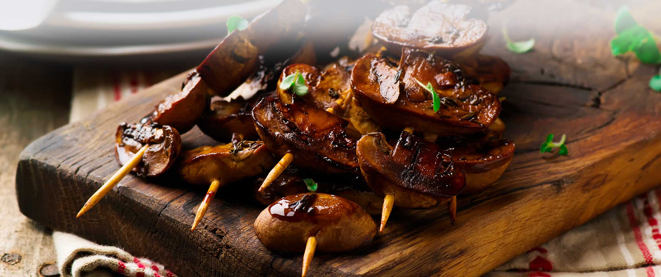 Flame Grilled Cremini Mushrooms w/ Piancone® Balsamic Honey Glaze