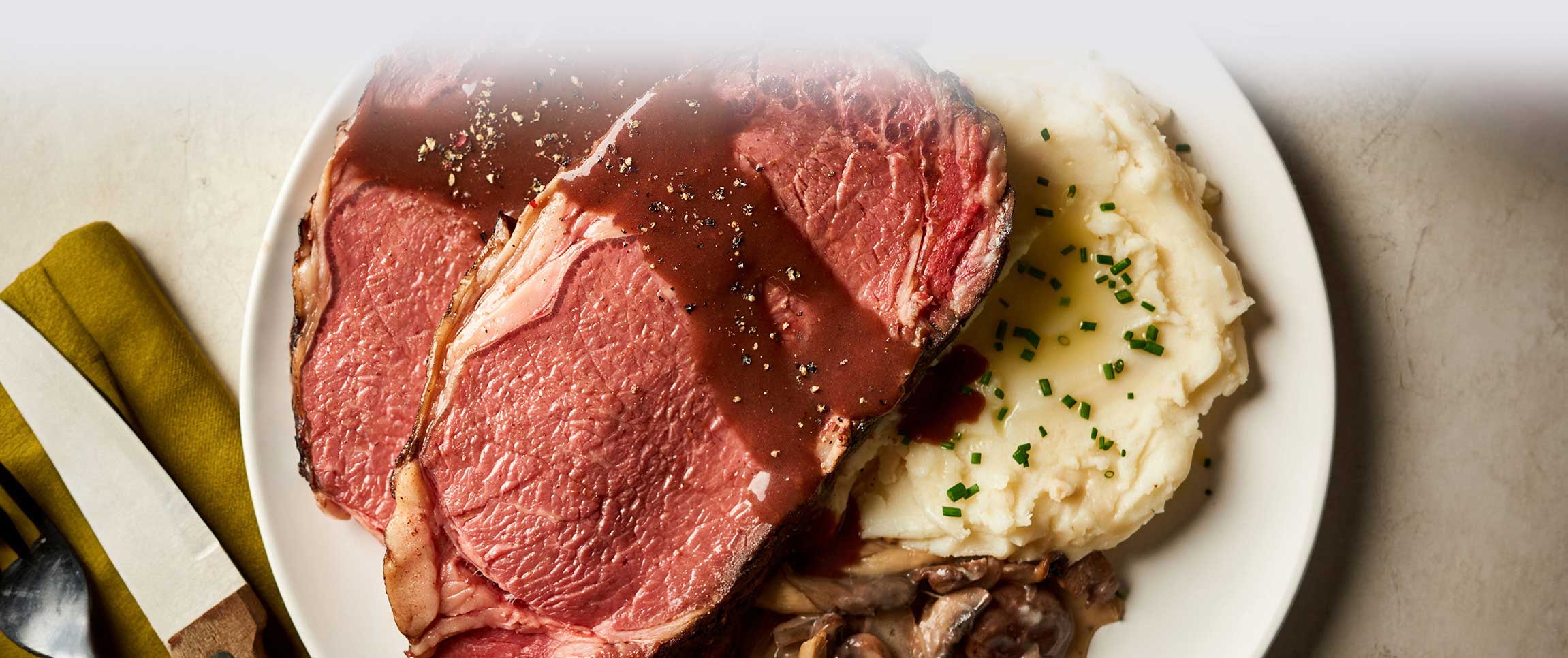 Double Stacked Prime Rib with Mushrooms & Red Wine Demi