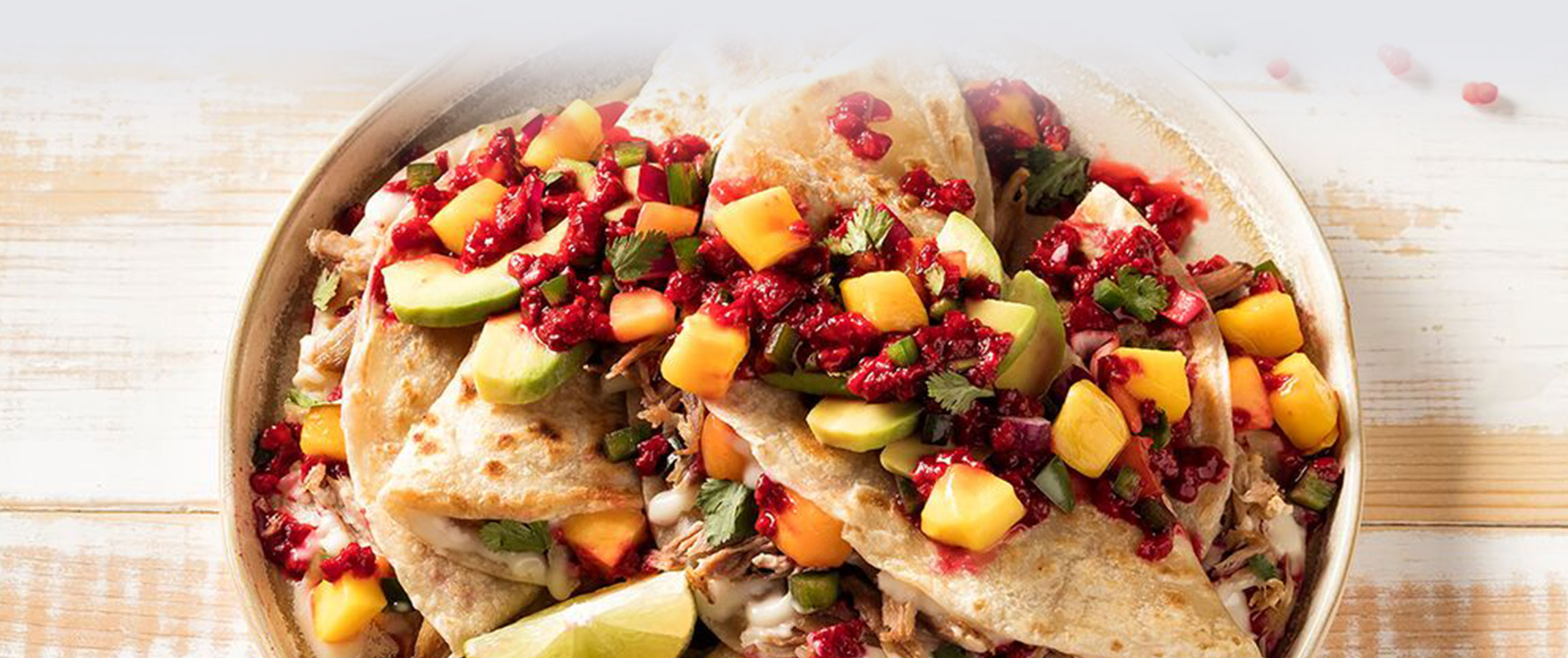 Raspberry Mango Pulled Pork Quesadilla