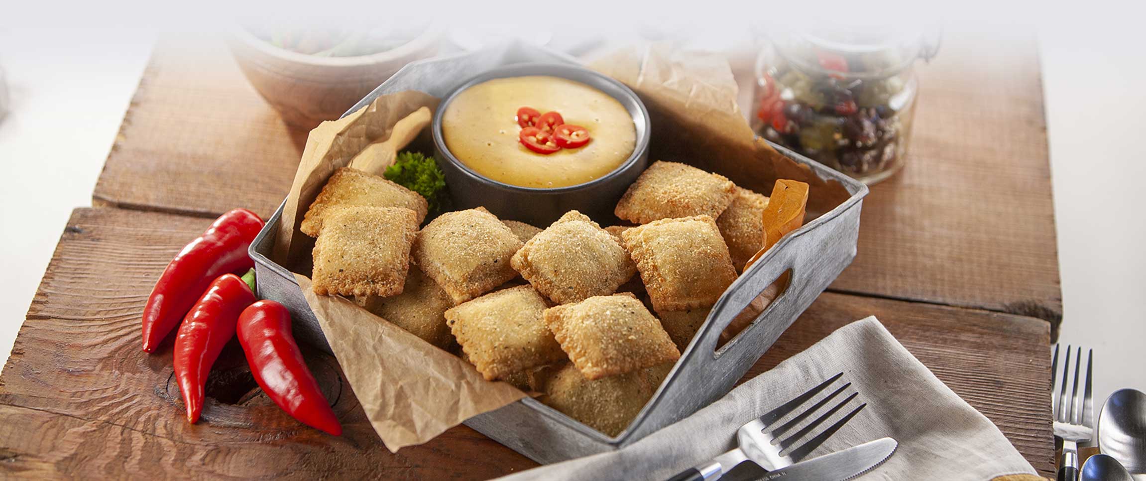 Toasted Cheese Ravioli & Beer Cheese Dip