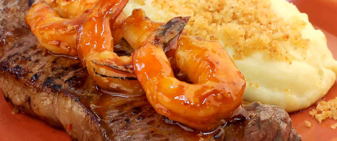 NY Strip Topped with Shrimp