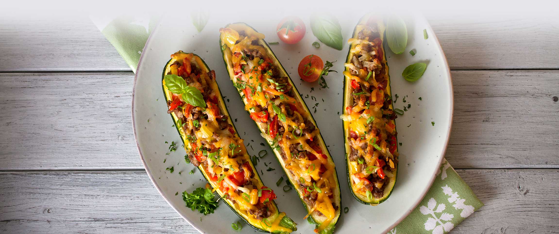 Chorizo and Cheddar Stuffed Zucchini