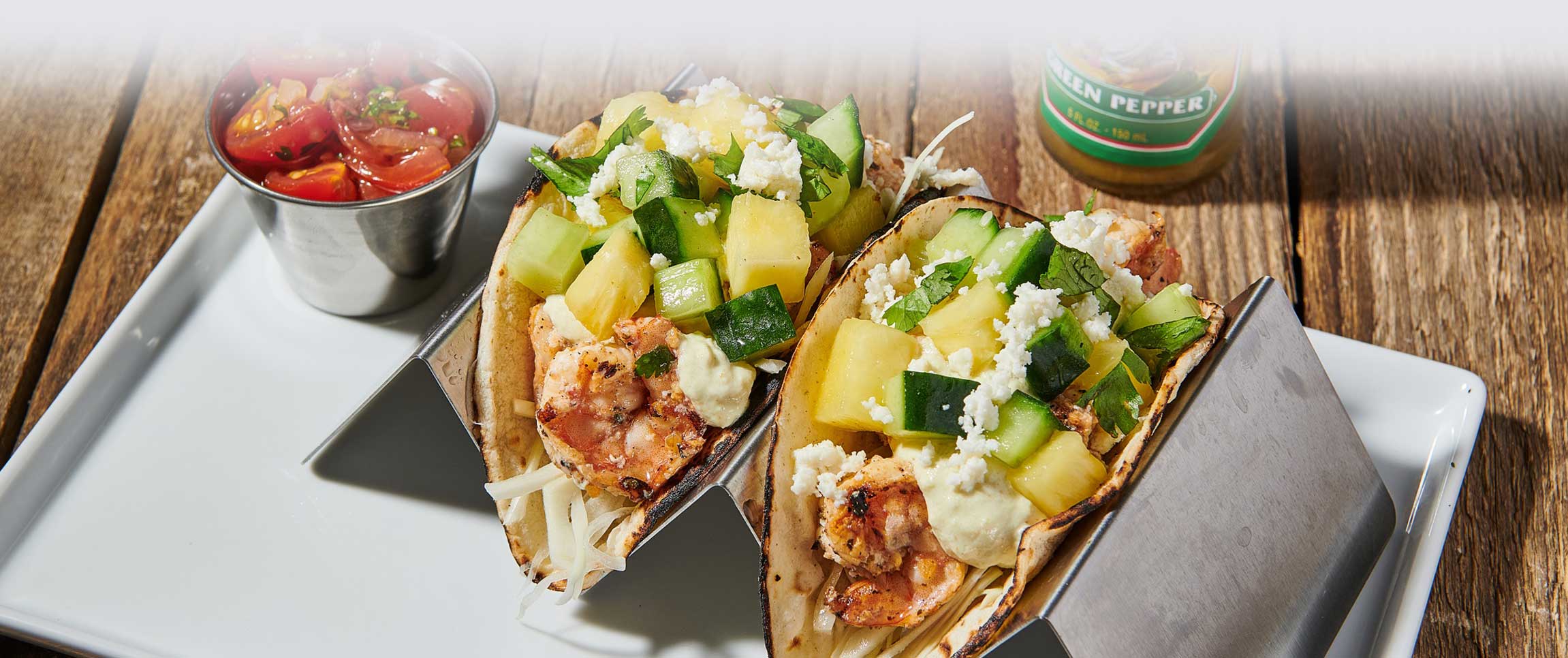 Cholula® Cucumber & Pineapple Shrimp Tacos