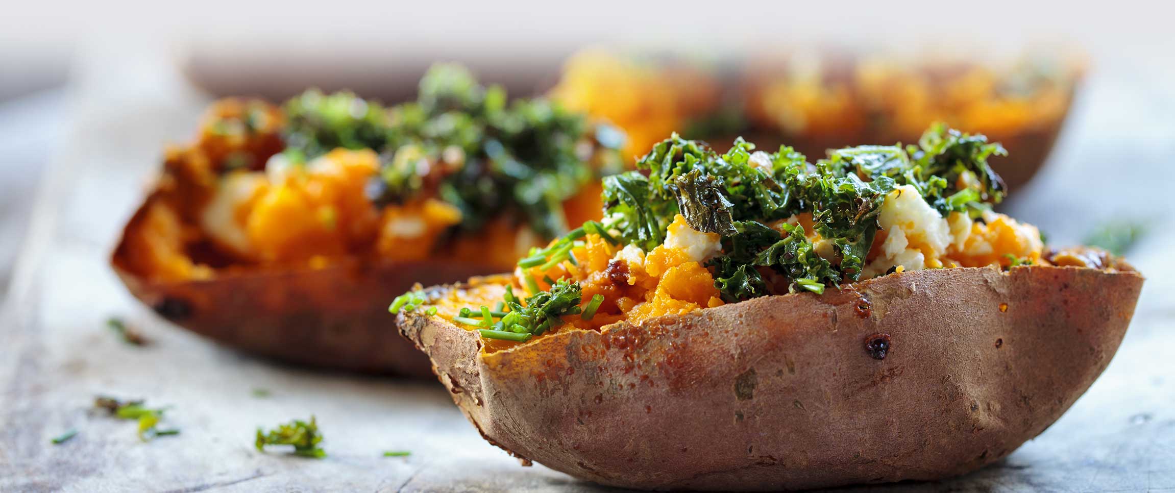 Kale and Feta Baked Sweet Potato