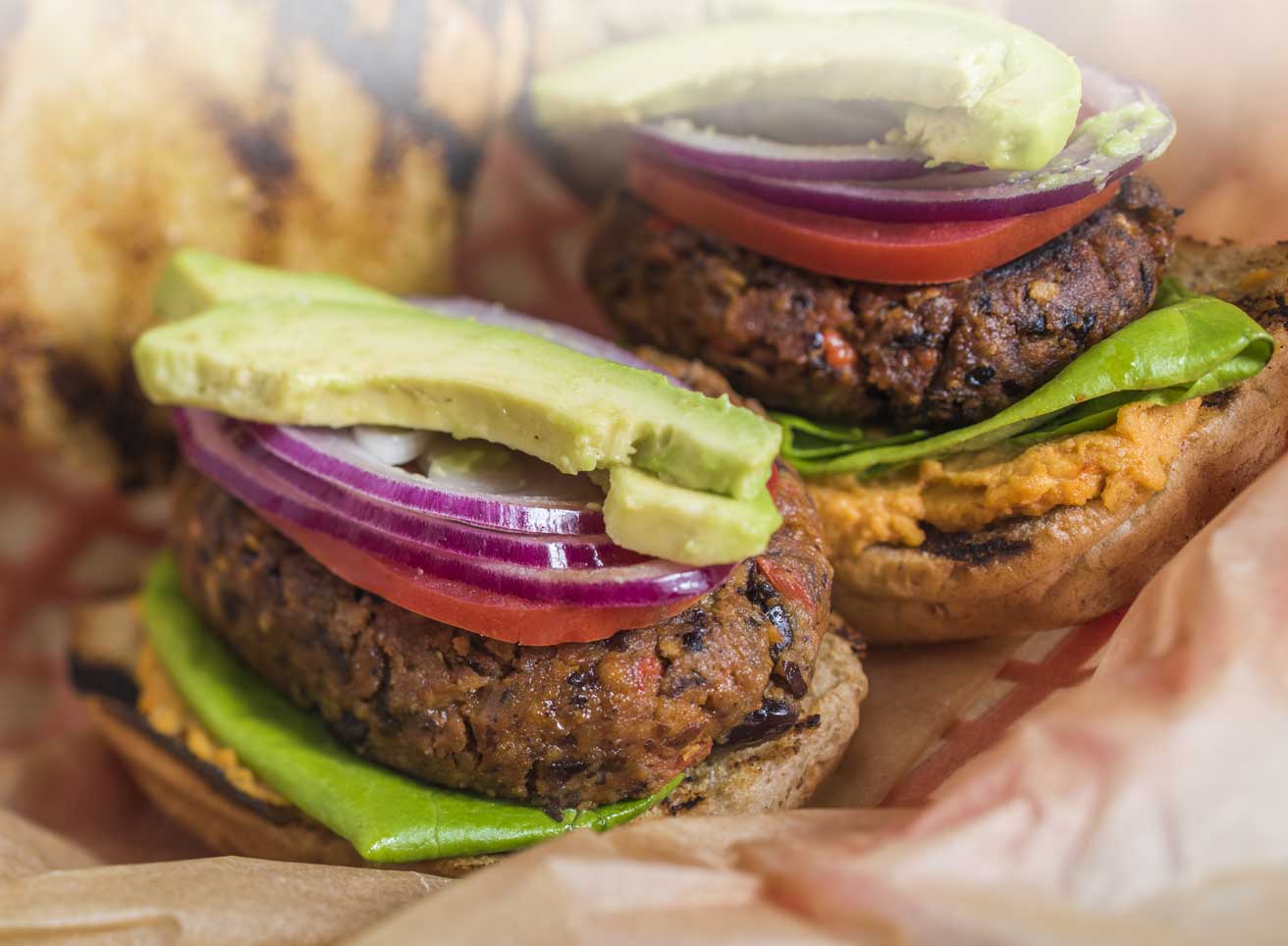Black Bean Veggie Burger with Smoky Hummus