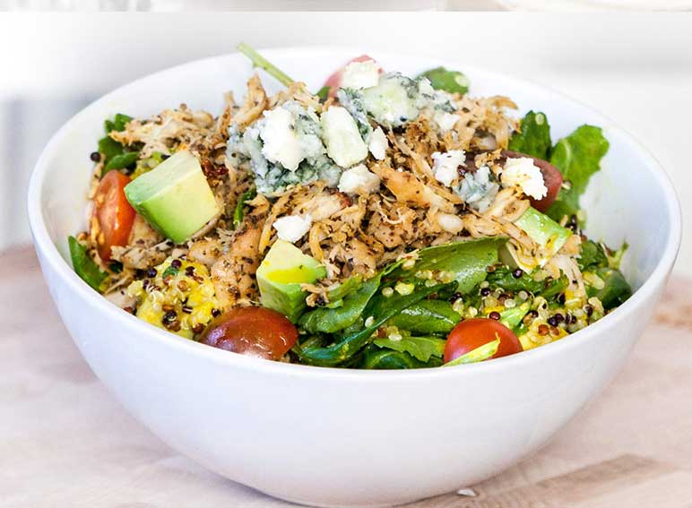 Chicken Quinoa Kale Salad with Turmeric Vinaigrette