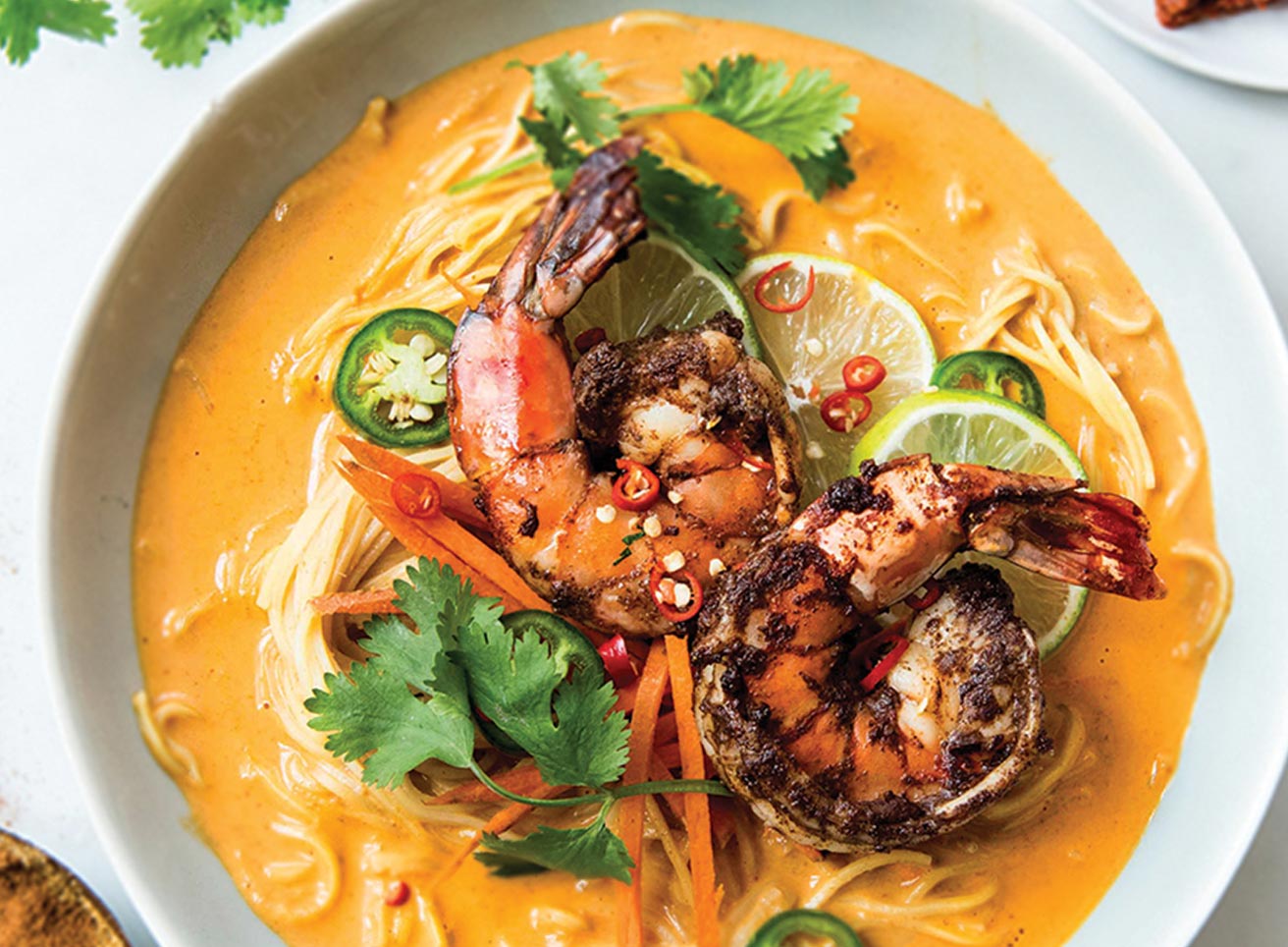 Red Curry Noodle Bowl with Spice Rubbed Shrimp