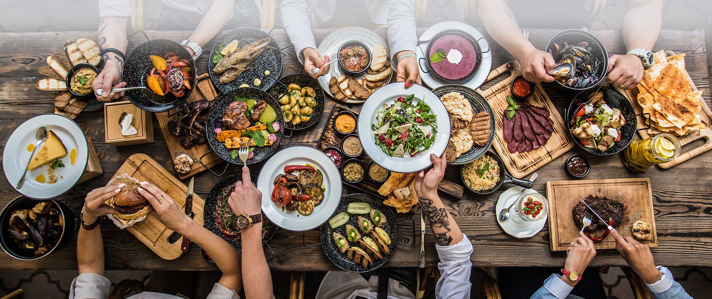 Top View of a Table Full of Food