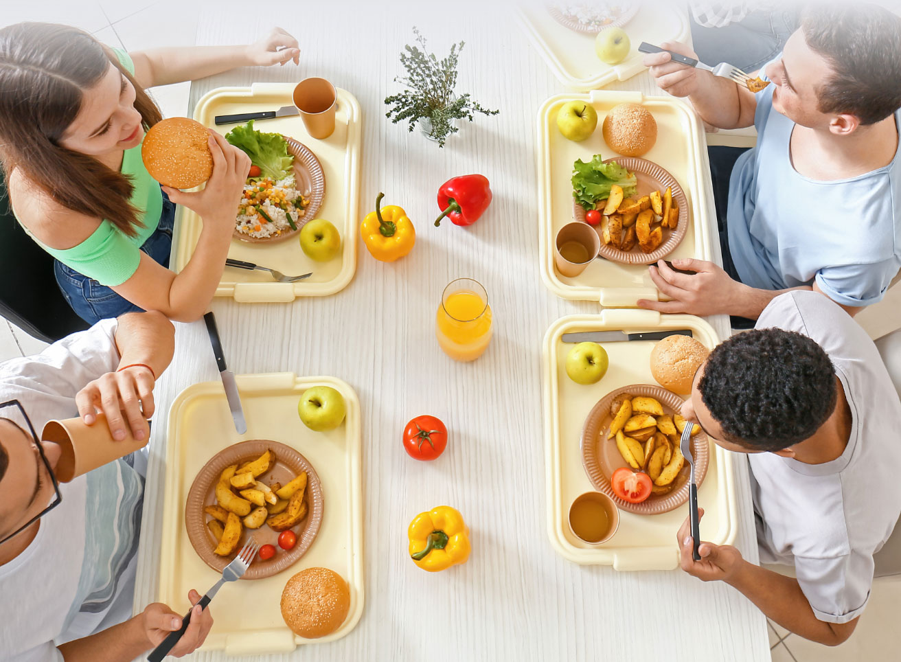 Kids Enjoying School Lunch